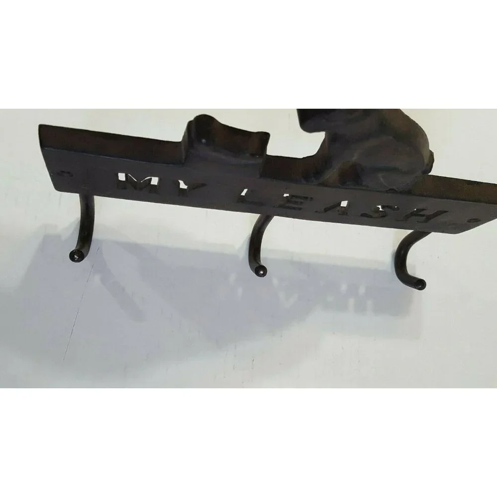 Cast Iron Dog Wall Hook Key Holder Leash Holder My Leash 3 hooks Pet Decor Heavy